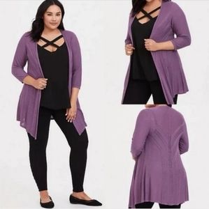 Torrid light knit cardigan with lace detail in a dusty mauve color